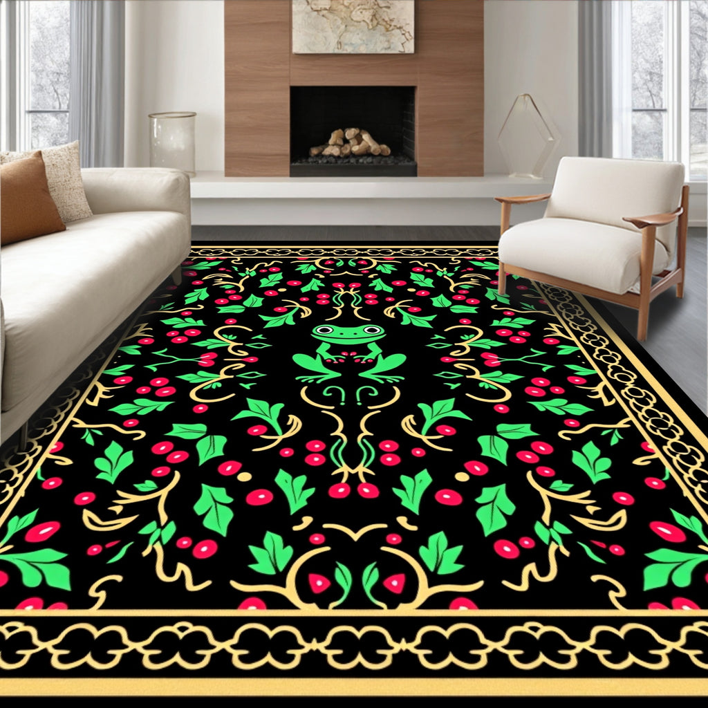 Green Frog Berry Vine Border Rug