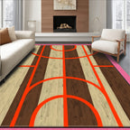 Striking Orange Arcs Woodgrain Stripes Rug