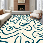 Deep Teal Swirl Cream Abstract Rug