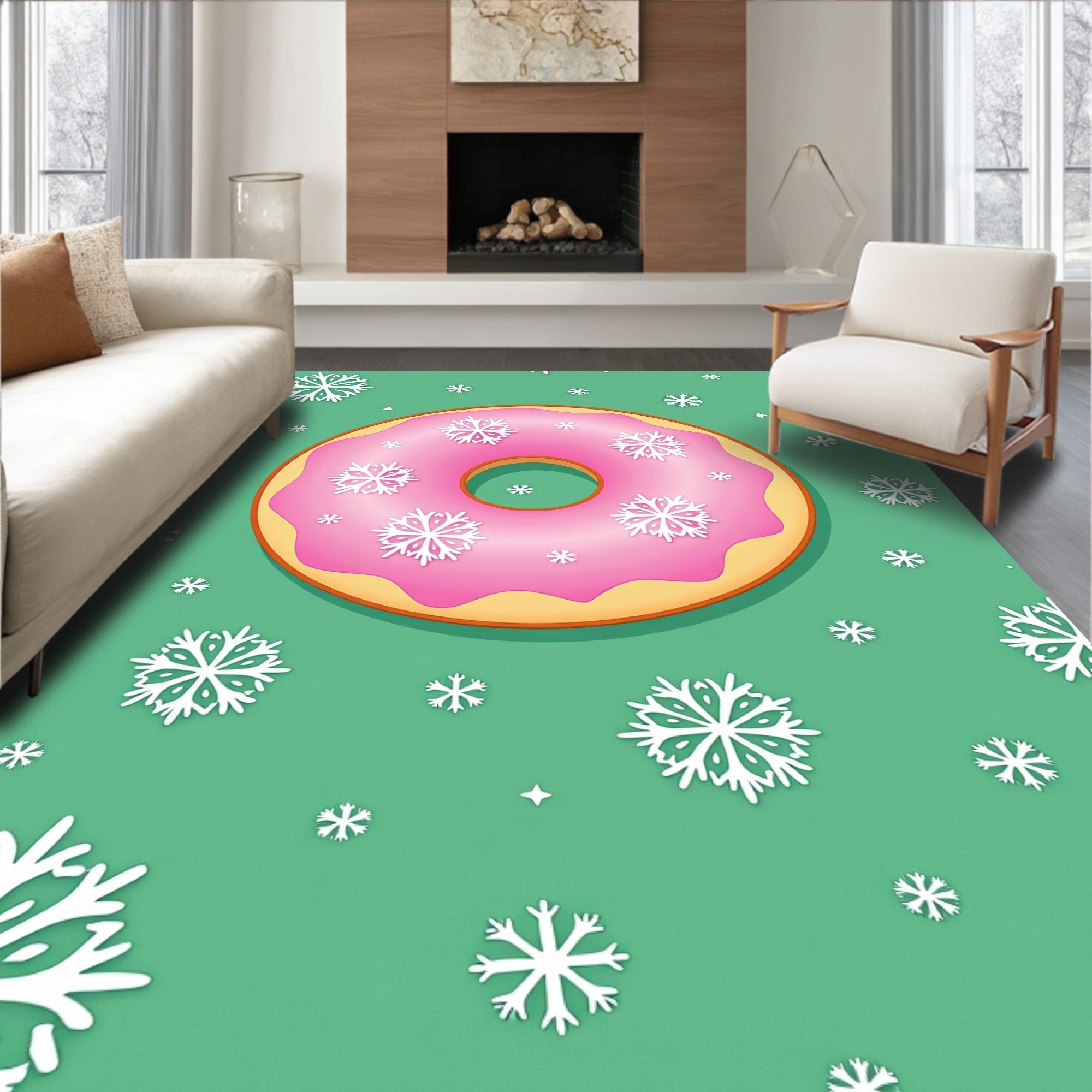Pink Frosted Donut Snowflake Sprinkle Rug