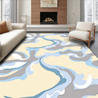 Cream Blue Gray Abstract Swirls Rug