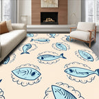Light Blue Fish Sketch Accent Rug