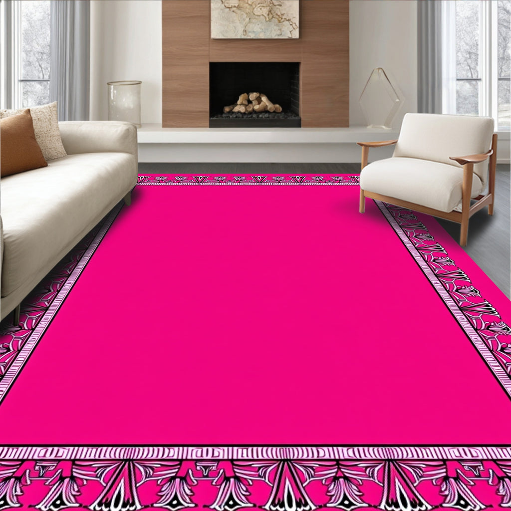 Vibrant Pink Floral Bordered Rug