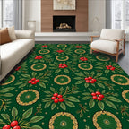 Emerald Green Holly Berry Medallion Rug