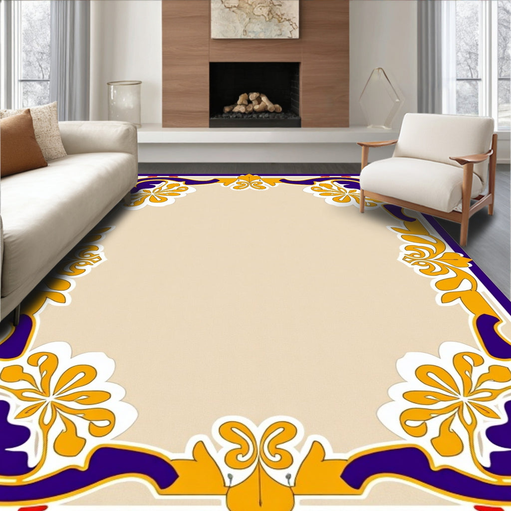 Traditional Purple Golden Floral Border Rug