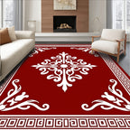Deep Red Ornate Medallion Border Rug