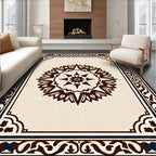 Cream Brown Ornamental Starburst Frame Rug