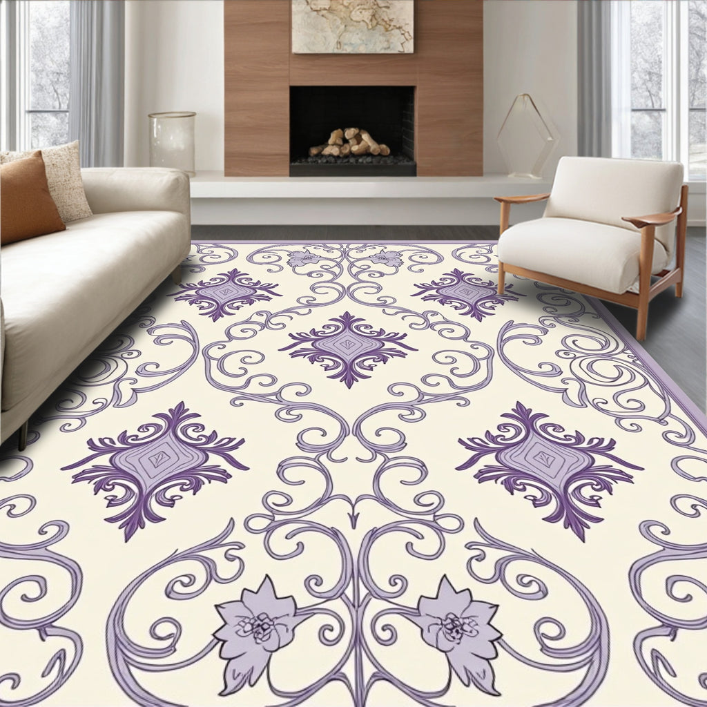 Antique Lavender Floral Scrollwork Rug