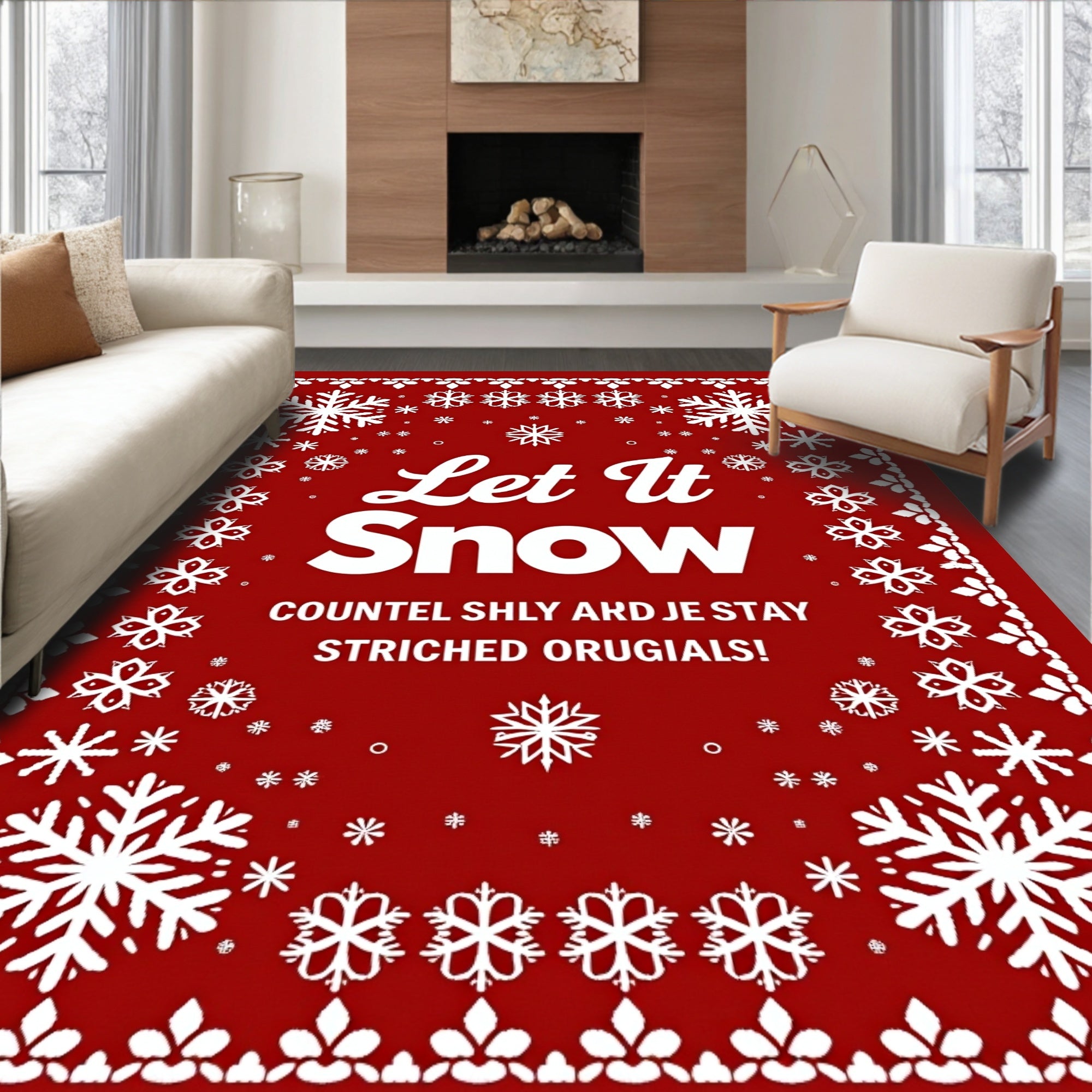 Red Snowflake Border Rug