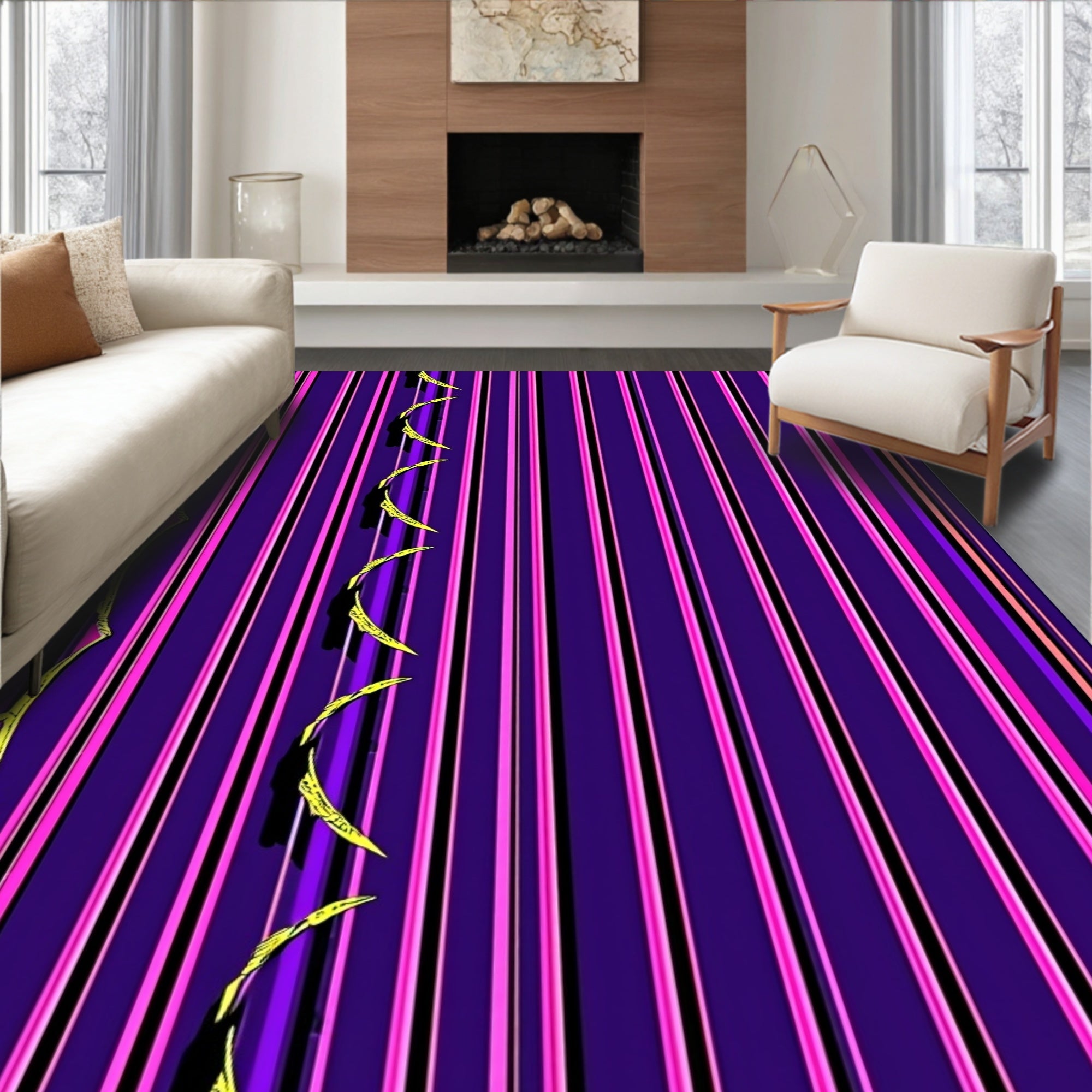 Vibrant Purple Pink Stripe Fern Rug