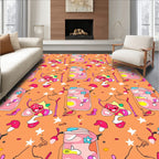 Whimsical Pink Jar Cartoon Characters Orange Rug