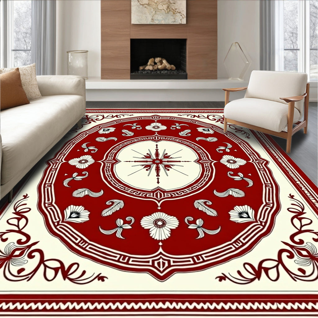 Crimson Floral Medallion Compass Rug