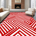 Crimson White Interlocking Geometric Rug