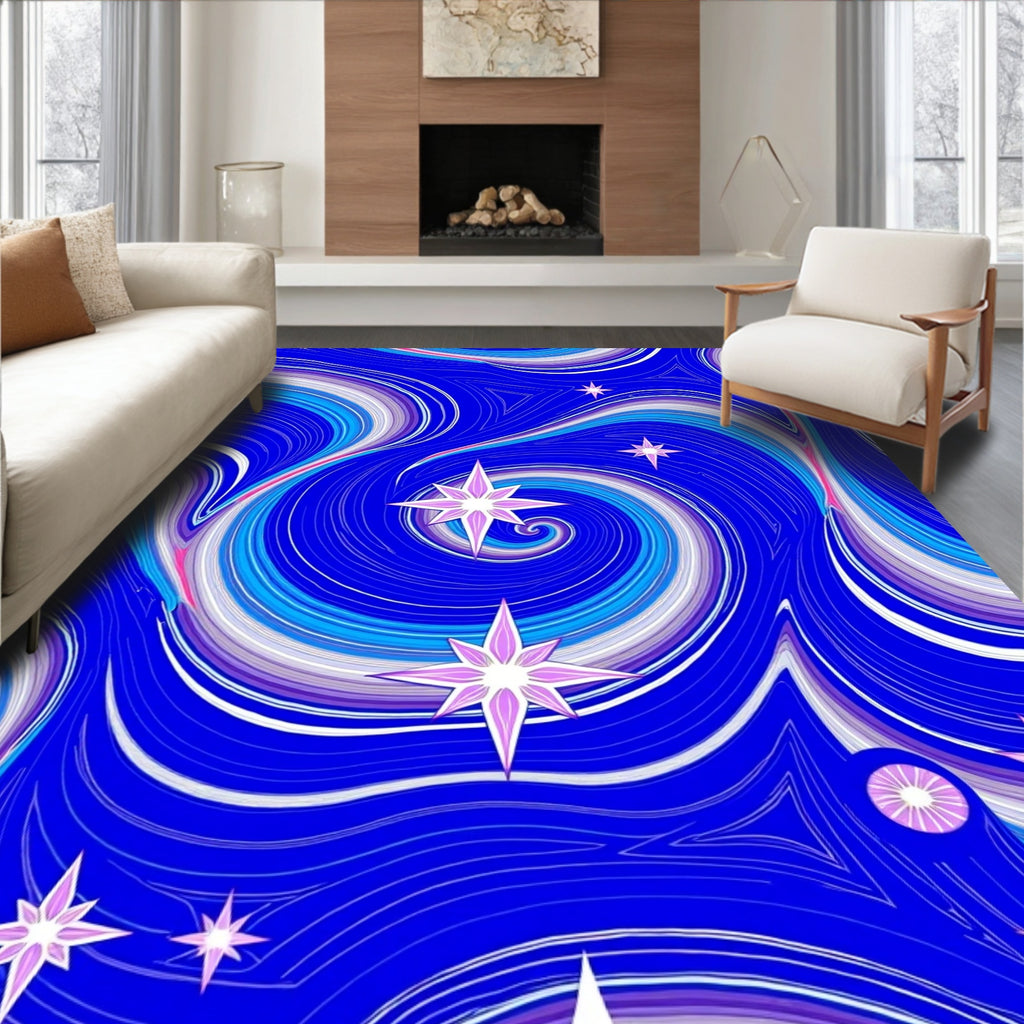 Vibrant Blue Starry Swirl Rug