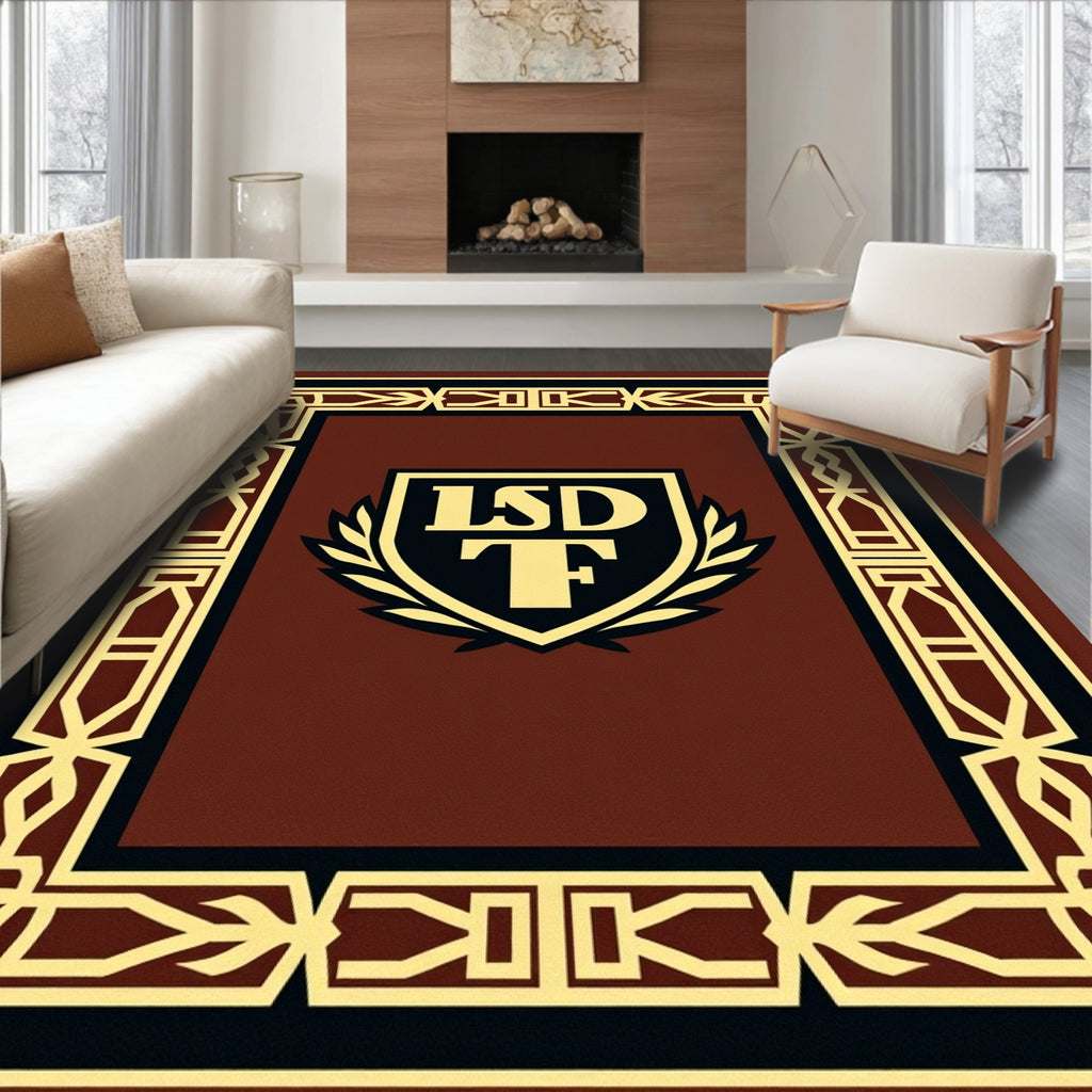 Elegant Gold Emblem Brown Square Rug
