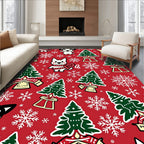Festive Red Christmas Dogs Snowflakes Trees Rug