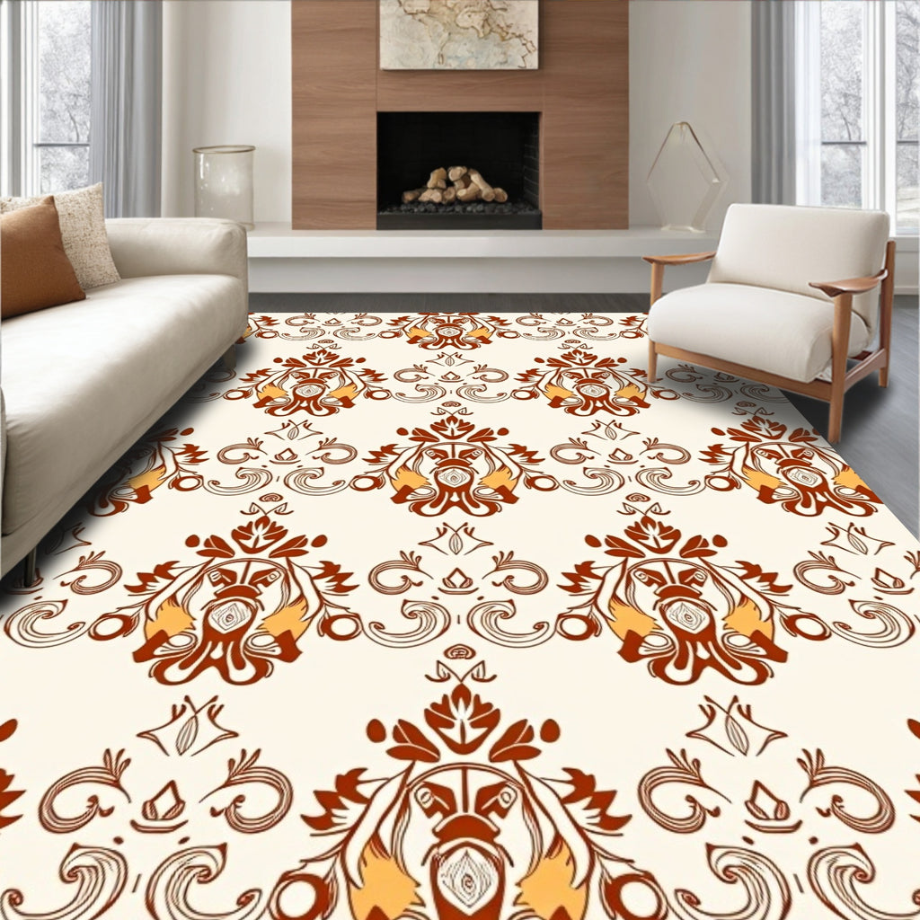 Antique Amber Damask Scroll Rug