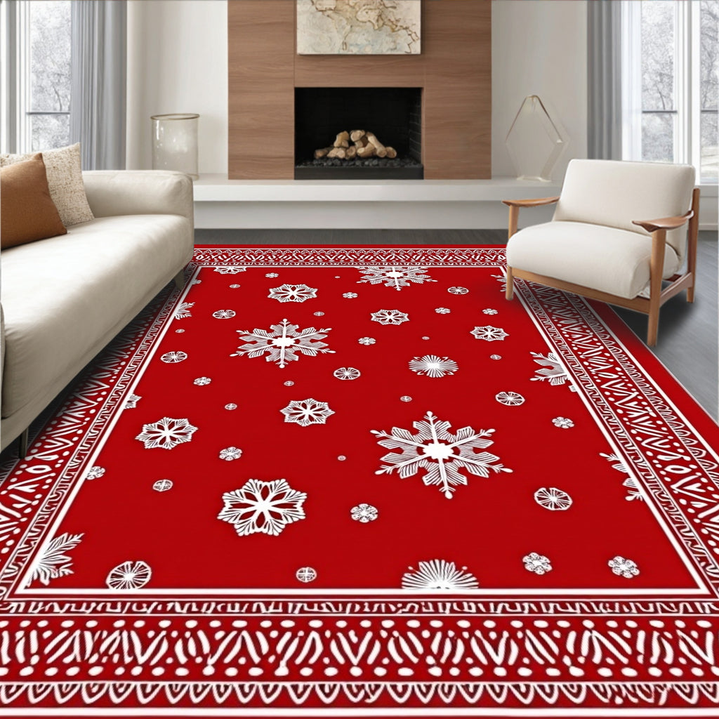 Crimson Snowflakes Festive Border Rug