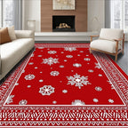 Crimson Snowflakes Festive Border Rug