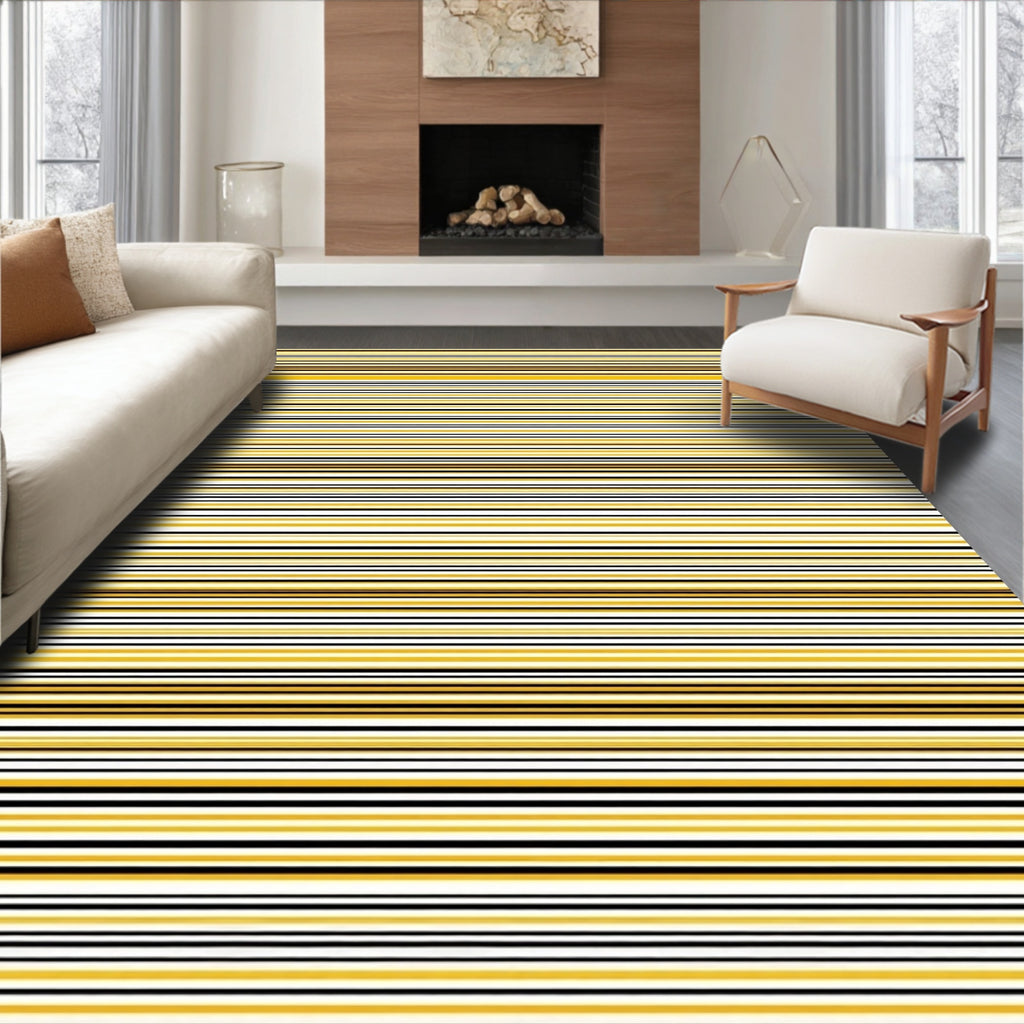 Marigold White Black Thin Stripe Rug
