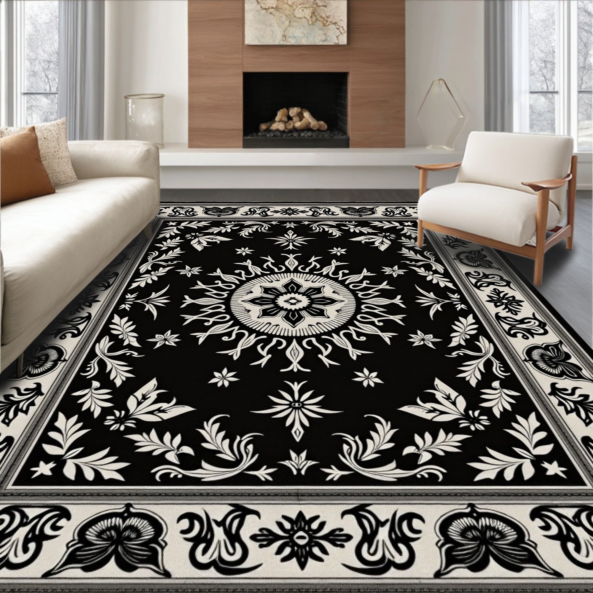 Ornate Radial Floral Inlay Rug