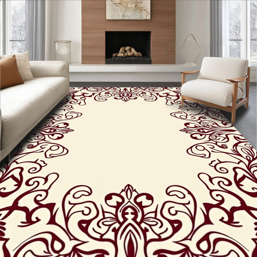 Crimson Vine Swirl Frame Rug