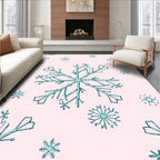 Teal Falling Snowflakes on Pink Background Rug