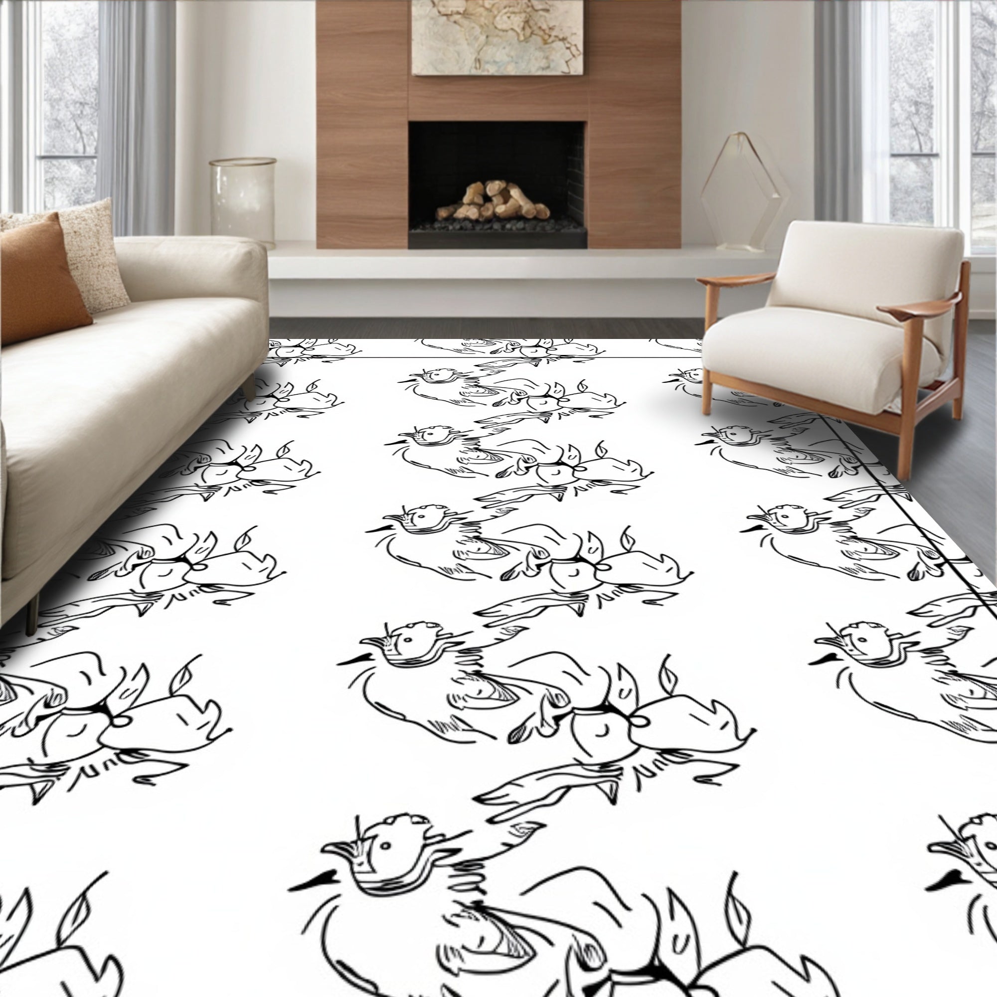 Whimsical Duo Birds Continuous Repeat Rug