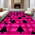 Pink Black Buffalo Check Christmas Trees Rug