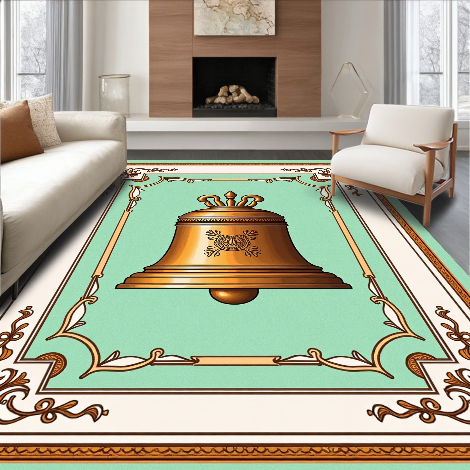Golden Bell Embossed Vintage Frame Rug