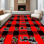 Red Black Buffalo Plaid Train Holly Rug