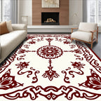 Deep Red Floral Star Border Design Rug