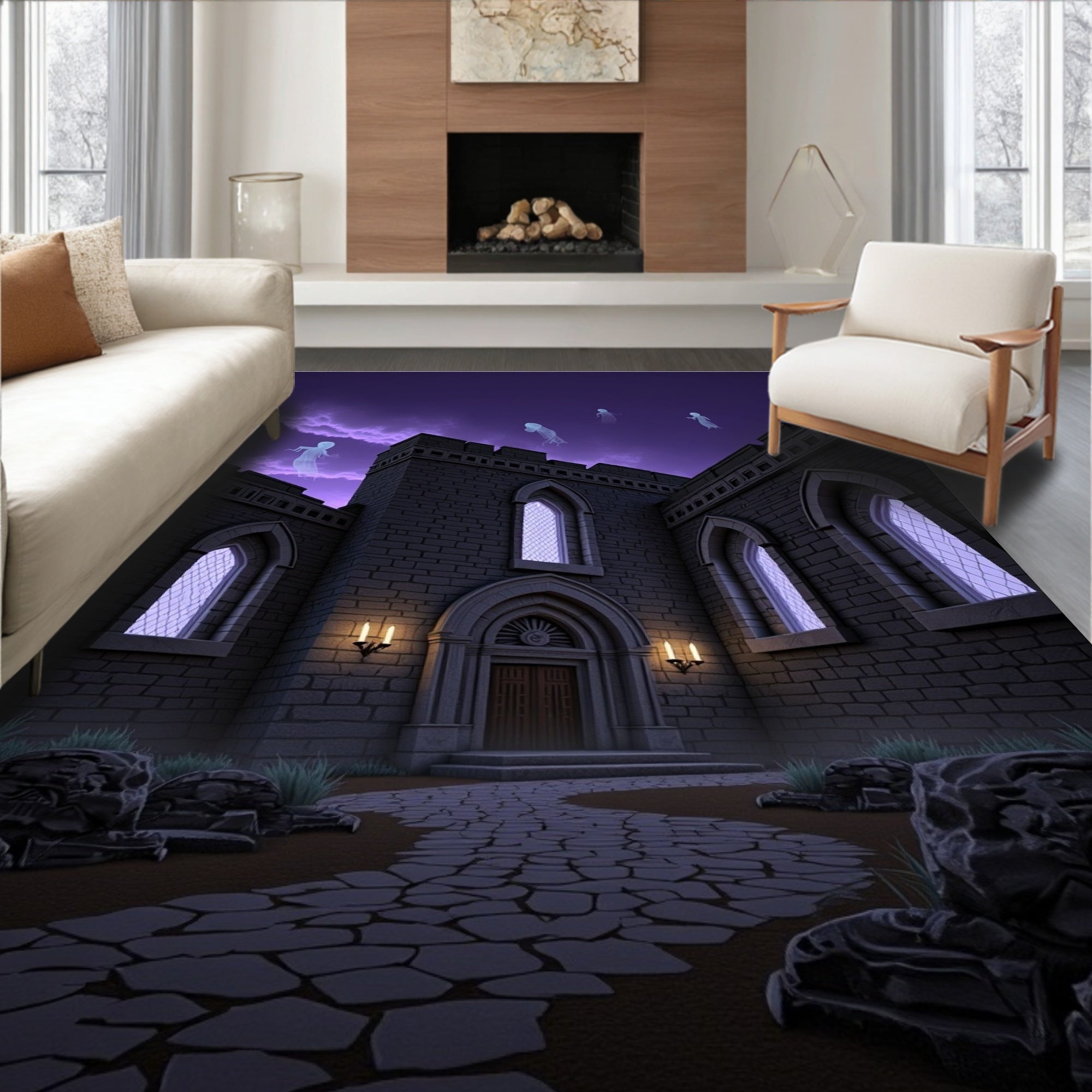 Haunted Castle Purple Sky Ghost Specter Rug