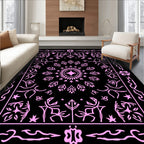 Pink Floral Medallion Black Tapestry Rug