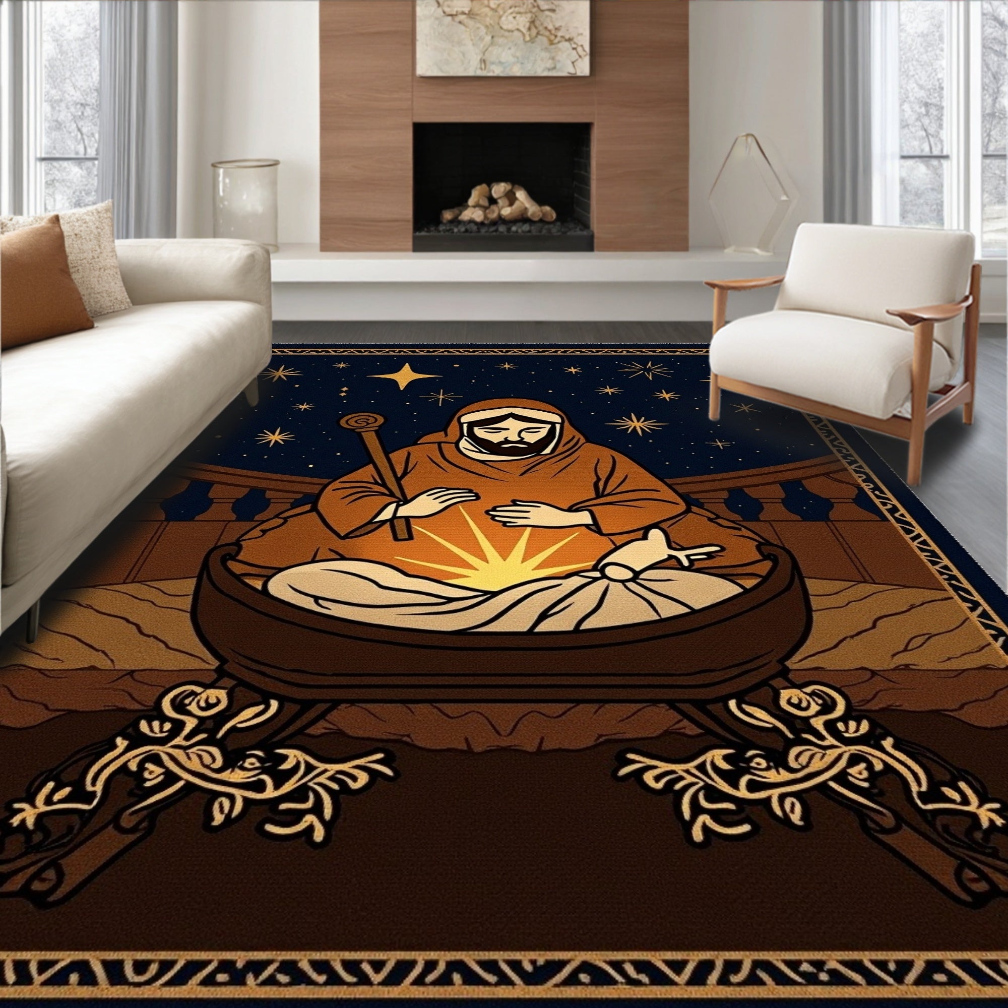 Midnight Nativity Scene with Starburst Rug