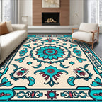 Turquoise Floral Mandala Medallion Rug