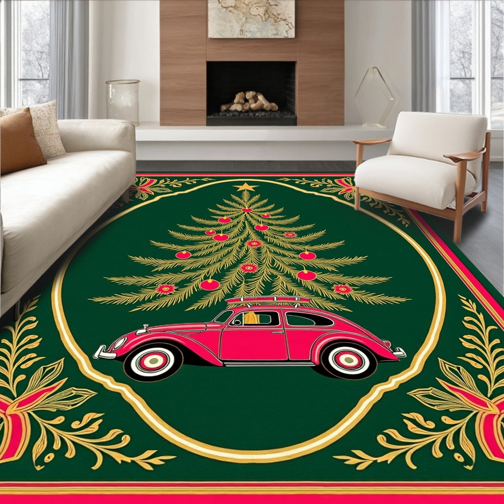 Vintage Car Under Christmas Tree Rug