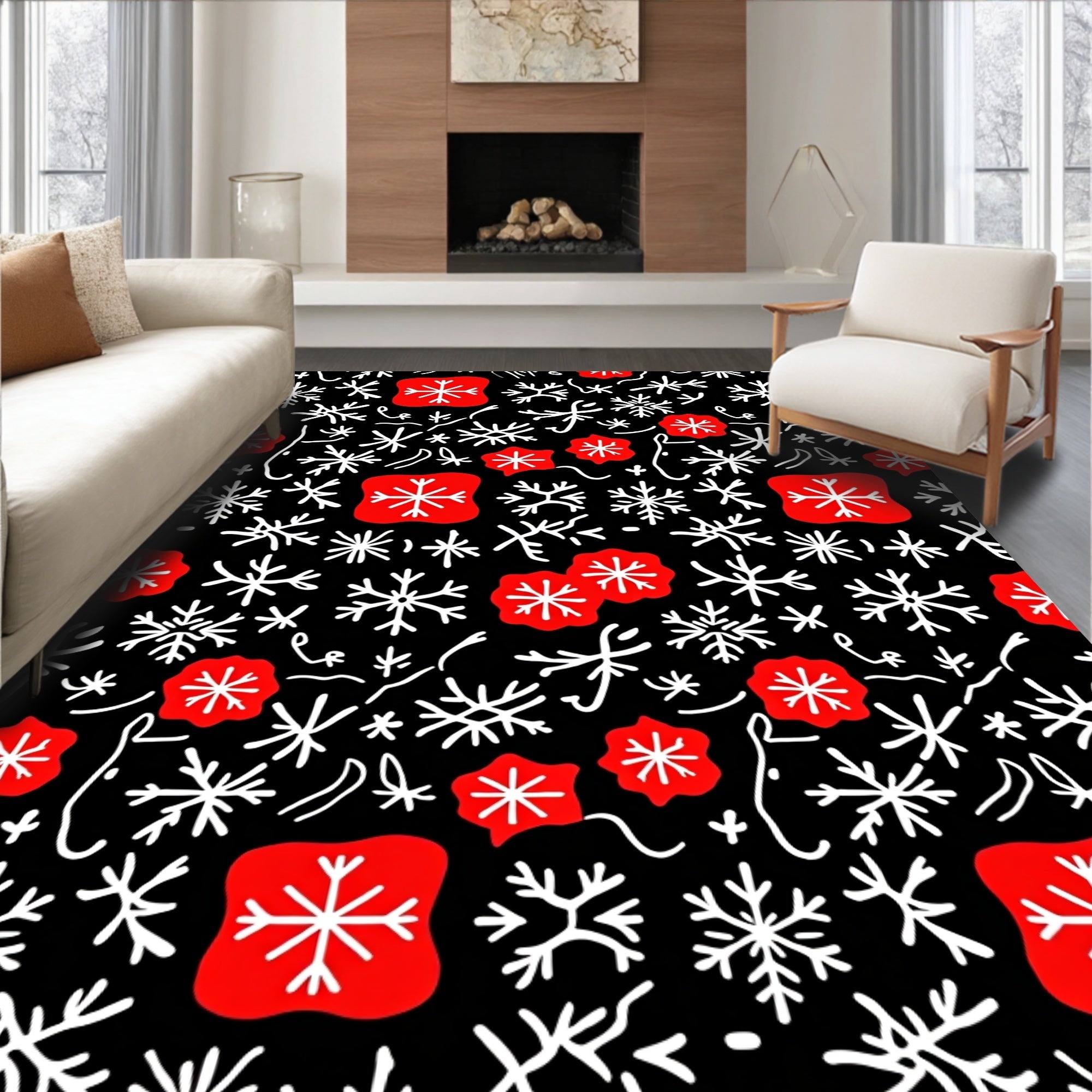 Red Snowflake Medallion Scatter Rug