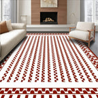 Crimson Red Geometric Stripe Border Rug