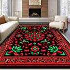 Vibrant Black Red Green Floral Rug