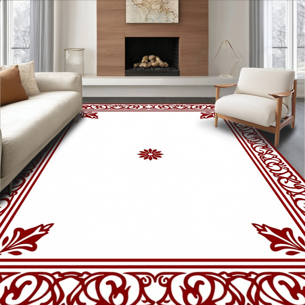 Deep Crimson Ornate Border Floral Rug