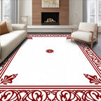 Deep Crimson Ornate Border Floral Rug