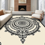 Black Cream Ornate Circular Mandala Rug