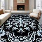 Light Blue Floral Scrollwork Mandala Rug