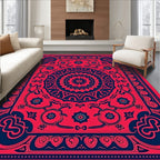 Bold Crimson Navy Floral Medallion Rug