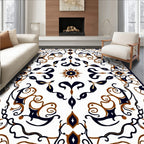 Elegant White Ivory Scroll Medallion Rug