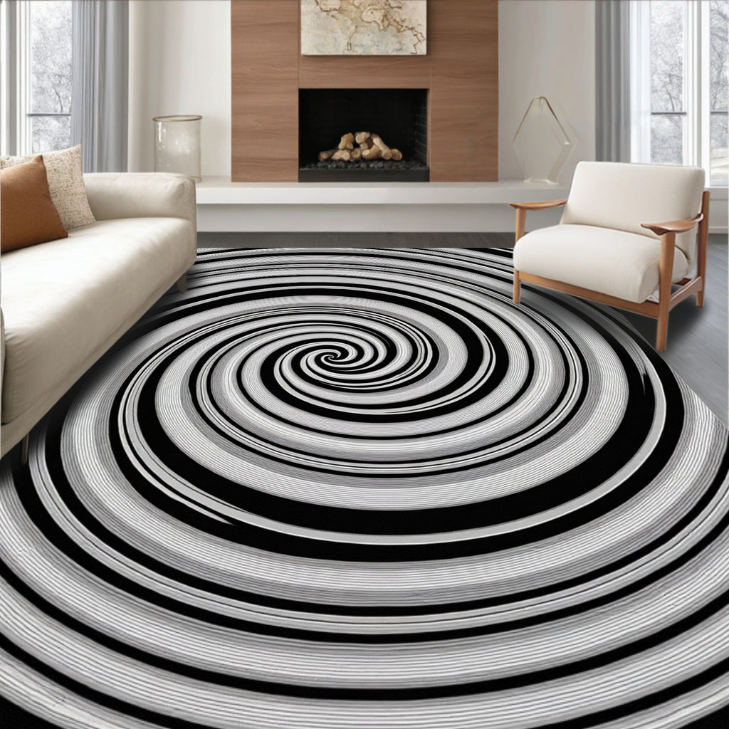Black White Spiral Optical Illusion Rug