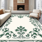 Emerald Green Floral Scroll Border Rug
