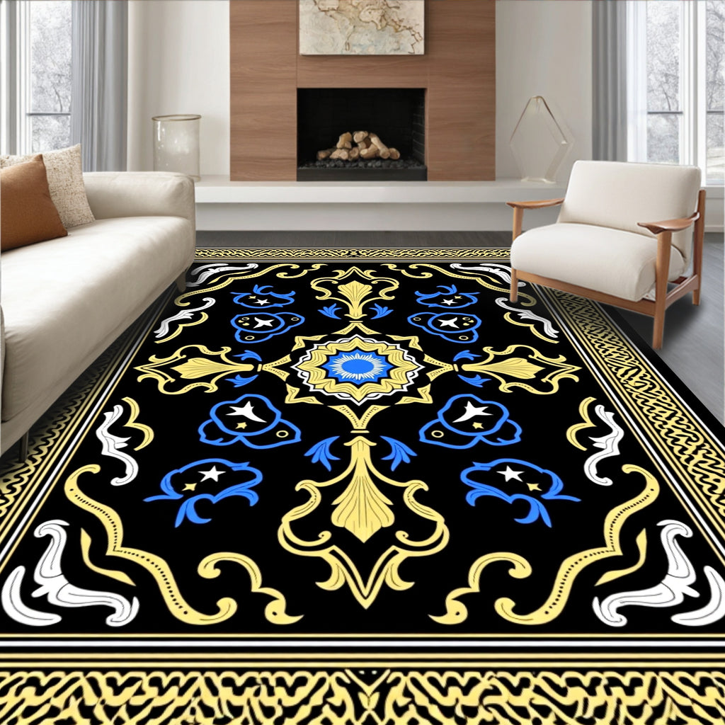 Black Yellow Blue Ornamental Star Rug