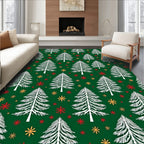 White Pinecone Snowflakes Green Rug
